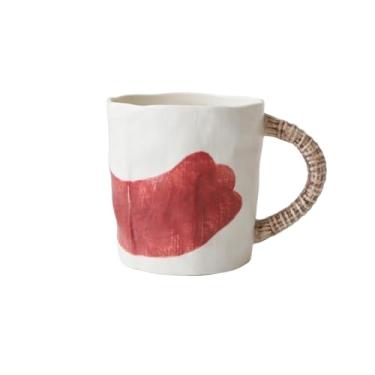 Imagem de Xícaras de café Caneca de cerâmica texturizada pintada à mão com esmalte vermelho
