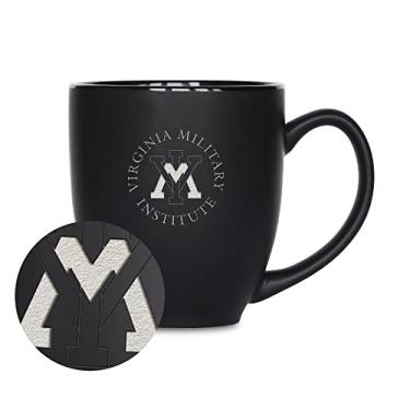 Imagem de Rico Industries Caneca de bistrô NCAA Virginia Military Institute Keydets Main 473 g preta fosca - para bebidas quentes ou frias - logotipo do time gravado para uma sensação única