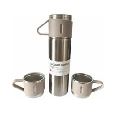 Imagem de Garrafa Térmica Premium Em Inox Com 3 Xícaras Bebidas Café (Bege)
