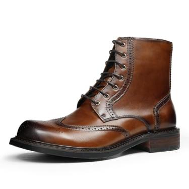 Imagem de Botas masculinas de couro com cadarço | Botas de cano curto com forro de pele de porco para negócios e uso casual, Marrom, 43 BR