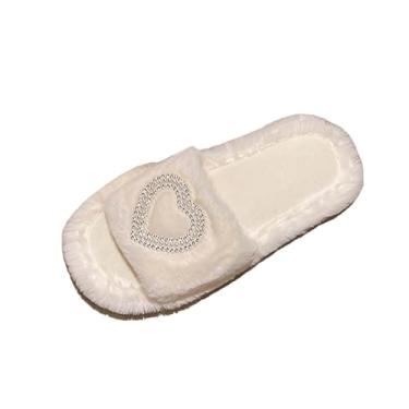 Imagem de Pantufas femininas casuais com bico aberto em formato de coração para outono inverno, Branco, 38