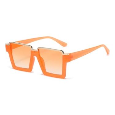 Imagem de HCHES Óculos de Sol Vintage de Armação Grande Feminino Luxo Masculino Punk Oversized Degradê (Laranja-Laranja)