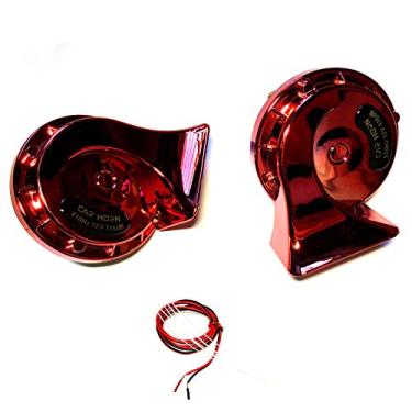Imagem de Viping buzina de carro 115DB buzina elétrica buzina de ar de dois tons chifres de caracol rosa vermelha à prova d'água buzina tweeter e buzina de baixo com suporte de metal adequado para qualquer caminhão de navio Moto Vans de 12V etc