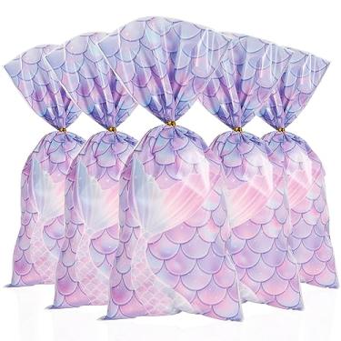 Imagem de 100 peças de sacos de festa temáticos de sereia, sacos de lembrancinha de festa de doces, suprimentos de embrulho de presente para aniversário