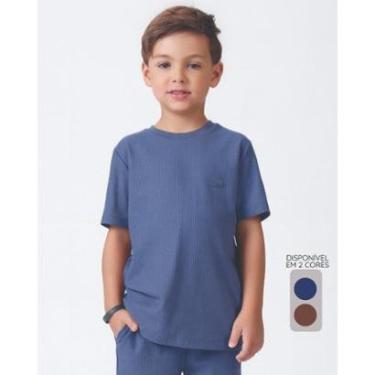 Imagem de Camiseta menino verão leve elegante estiloso fresquinho - Marrom e Jeans - Menino 1 a 14 anos-Masculino