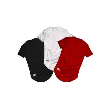 Imagem de Kit 3 Camisetas Longline Preta, Branca e Vermelha 100% Algodão 30.1 Di Nuevo-Masculino