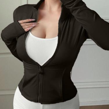 Imagem de Jaqueta Zíper Gola Alta de Dedo Casaco de Malha Feminino-Feminino