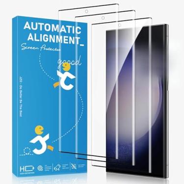 Imagem de JavoYion Pacote com 3+2 para Samsung Galaxy S23 Ultra protetor de tela e protetor de lente de câmera, compatível com impressão digital ultrassônica, instalação sem bolhas, curvo 3D antiarranhões