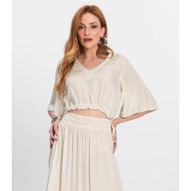 Imagem de Blusa Feminina Manga 3/4 Endless Bege, M, Bege