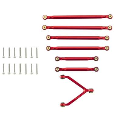 Imagem de Peças de carro RC compatíveis com Axial para SCX24 90081 1/24 RC Crawler Car Metal Pull Rod Link Link Tie Rod Kit Upgrade Parts Accessories (vermelho)