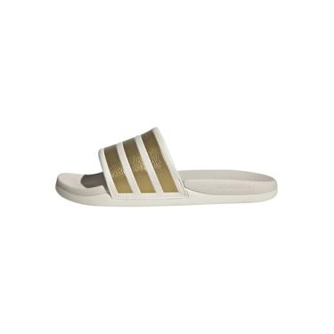 Imagem de adidas Sandália feminina Adilette Comfort 2.0 Slide, Branco/dourado metálico/branco giz, 38