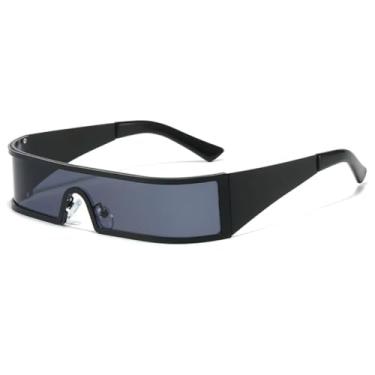 Imagem de HPIRME Óculos de grau oversized com lente única, unissex, estilo fashion, proteção UV400 para uso externo (Preto-Preto)