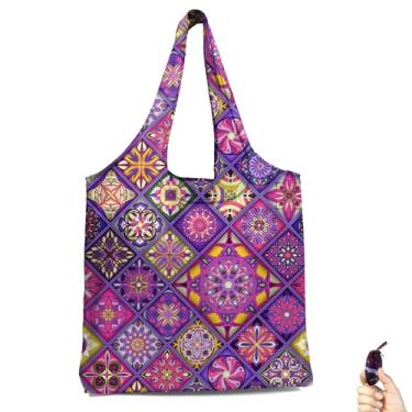 Imagem de BeeGreen Mandala Ultimate Bolsa tiracolo – Bolsa reutilizável para compras de supermercado – Bolsas dobráveis compactas portáteis resistentes