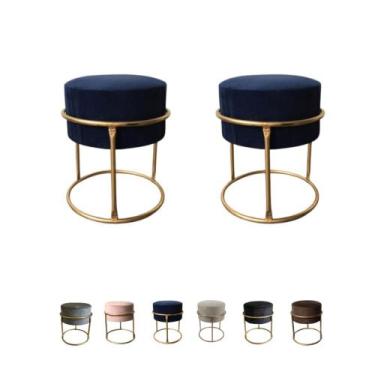 Imagem de 2 Puff Banqueta Redondo Base Ferro Veludo Decorativo - Mercadão dos Pu