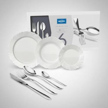 Imagem de Conjunto Aparelho Jantar Talheres Inox Pratos Vidro Festa - Brinox