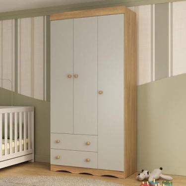 Imagem de Guarda-roupa Infantil 92cm 3 Portas e 2 Gavetas Realeza Multimóveis Mp4452 Madeirado/off White