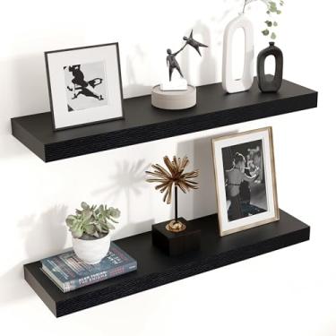 Imagem de Prateleiras flutuantes para parede 61 cm L x 17 cm P x 3 cm A, prateleiras de parede de madeira projetada com suportes invisíveis para sala de estar, quarto, banheiro, escritório, cozinha, decoração e