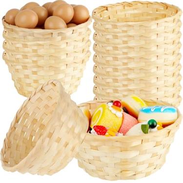 Imagem de 16 cestas de presente redondas de 20 cm cestas de bambu para pão de frutas, cesta de vime para cozinha, legumes, restaurante, piquenique, passeio, festa de casamento, Páscoa, Dia dos Namorados