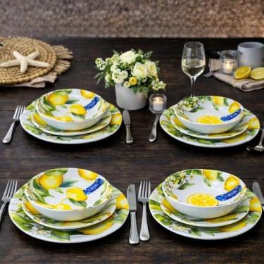 Imagem de Jogo de Pratos de MELAMINA Bellagio Linha Sicília – Mesa Posta – Prato Raso Sobremesa e Fundo Bowl – 18 Peças – Para 6 pessoas
