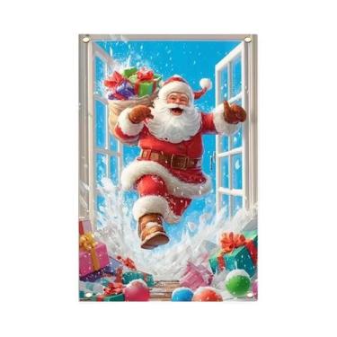 Imagem de Tecido De Fundo Para Janela De Natal Grande 80X120cm Com Papai Noel Em