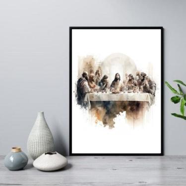 Imagem de Quadro Santa Ceia Aquarela 45X34Cm - Com Vidro