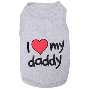 Imagem de Parisian Pet Camiseta unissex para cães - Camiseta bordada "I Love My Daddy" para o Dia dos Pais - Respirável, sem mangas, roupas para animais de estimação - Camisa para cães grandes - 2GG