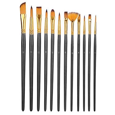 Imagem de CUOFYUNL 12 unidades conjunto de pincéis de nylon escovas de cabelo para pintura a óleo/acrílico/aquarela/guache (Preta)