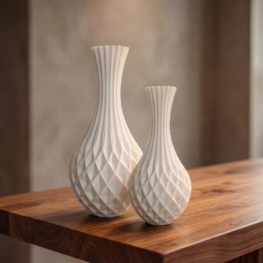 Imagem de Kit 2 Vasos Minimalistas Decoração de Mesa Aceita Plantas Naturais Feito De Plástico Durável (18 cm | 18 cm,Branco)