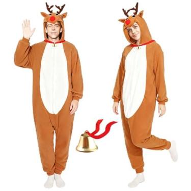 Imagem de Maazusa Pijama unissex adulto de flanela de rena, cosplay, animal, peça única, feminino, masculino, Natal, roupa de dormir (M)