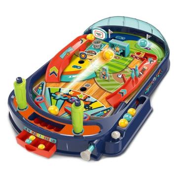 Imagem de OLEOCA Máquina de pinball infantil — jogo de fliperama de mesa com obstáculos, lançador de vara, flipers, alvos de pontuação, pinos e mini aro, mini pinball de 1 a 2 jogadores para crianças a partir