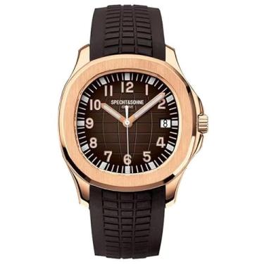Imagem de SPECHT&SOHNE Relógio mecânico automático 2025 com pulseira de borracha Miyota 8215 Movt Business Sport Relógio de pulso à prova d'água 42 mm luminoso moda casual relógio masculino (ouro rosa), Ouro