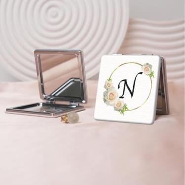 Imagem de Espelho de maquiagem portátil Flower Alphabet Series, mini espelho portátil dobrável, espelho de contorno quadrado portátil de dupla face, adequado para todos em qualquer ocasião