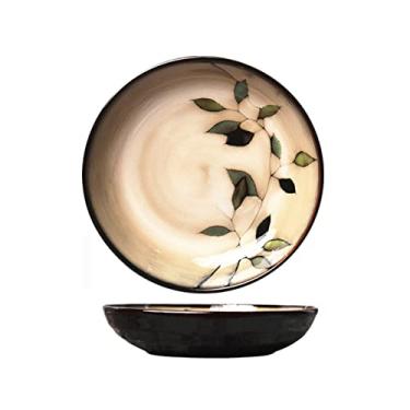 Imagem de Conjunto de tigelas de cerâmica para sobremesa, tigelas de imersão de cerâmica, prato de jantar, utensílios de mesa, pratos redondos de cerâmica, tigela lisa, cor escura, única, pintada à mão, estampa