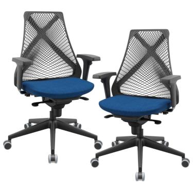 Imagem de Kit 02 Cadeiras De Escritório Giratória Presidente Unix P03 Tela Cinza Crepe Azul - Lyam Decor