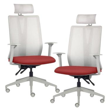 Imagem de Kit 2 Cadeiras Escritório Giratória Presidente Flow F02 Base Cinza Sintético Vermelho - Lyam Decor