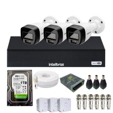 Imagem de Kit 3 Câmeras Intelbras 1120b Full Color, Dvr 4ch Mhdx 1004c  Hd 1tb