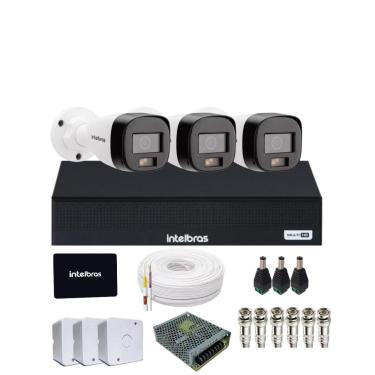 Imagem de Kit 3 Câmeras Segurança Intelbras Residencial 1120b Full Color Dvr Mhdx 4 Canais Intelbars Com Ssd 512gb