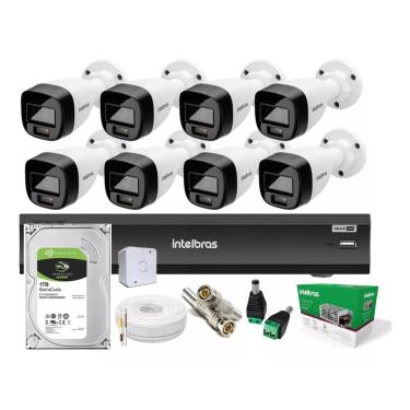 Imagem de Kit 8 Cameras Seguranca Intelbras 3220 Full Color C/ Audio, Dvr 8ch Imhdx 3008 C/ Hd 1tb