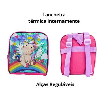 Imagem de Kit Escolar Infantil Unicórnio com Mochila de Rodinhas, Lancheira e Estojo
