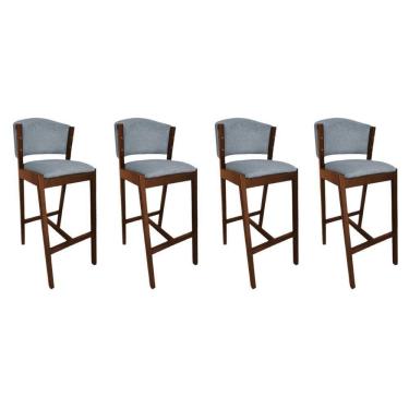 Imagem de Kit 4 Banquetas Altas De Madeira Maciça Ana Em Linho Premium Cinza Linho