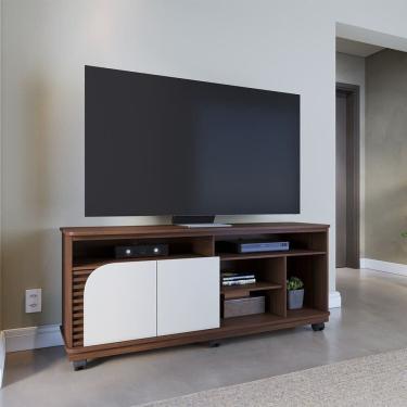 Imagem de Rack para Tv 65 Polegadas com Rodízio 2 Portas 150cm Jurere Nogueira Real/Off White Matte