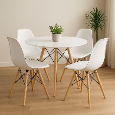Imagem de Jogo Sala Jantar Cozinha Mesa 90cm Elegante Eiffel Eames E 4 Cadeiras Eiffel Cor Branco