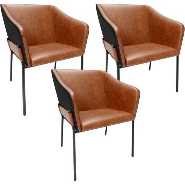 Imagem de Kit 3 Cadeiras Para Sala De Jantar Estar Living Olívia L02 Couríssimo Camel Preto - Lyam Decor