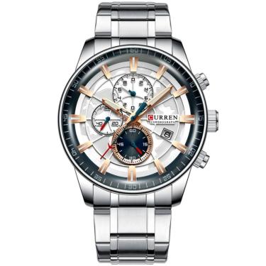 Imagem de Relógio De Pulso Esportivo Masculino Com Pulseira De Aço Inoxidável Prata Rose