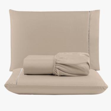 Imagem de Jogo De Lençol Peletizado 400 Fios Queen 3 Peças - Casa - Hotel - Pousada - Avelã - 100% Poliéster