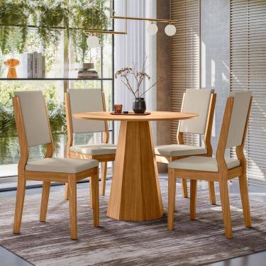 Imagem de Conjunto Sala De Jantar Mesa Isis 1,00m Tampo Em Mdf Com 4 Cadeiras Carol Ypê/ja01 - New Ceval 