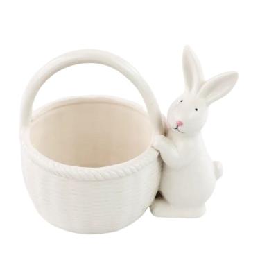 Imagem de Cesta De Pascoa Coelho Cerâmica Clássica Branco 13x10x13,9cm 1064830