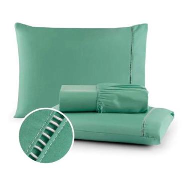 Imagem de Jogo De Cama Queen 3 Peças Algodão 400 Fios Toque Aveludado Verde - ga