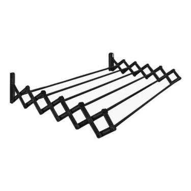 Imagem de Varal De Parede Sanfonado Retrátil Black - 60cm Secalux, Preto