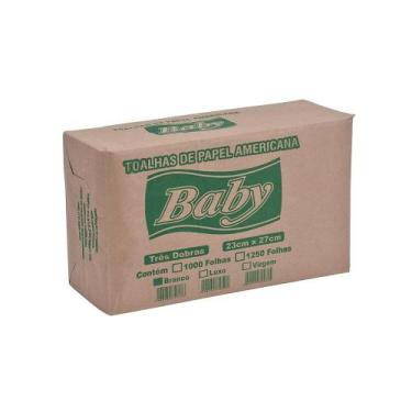 Imagem de Papel Interfolha Branco 23x27cm 3 dobras folha simples Baby com 1.250 